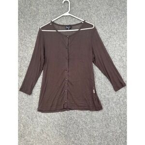 Lynn Ritchie Womens Brown Mesh Button Front Top‎ 3/4 Sleeve Sheer Size L